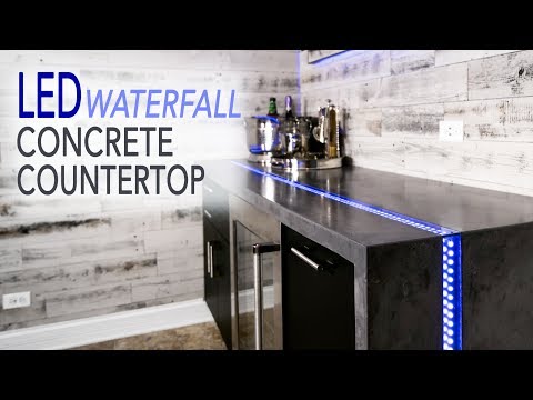 DIY Waterfall Concrete Countertop w/ LED River Inlay || How to make GFRC Countertops